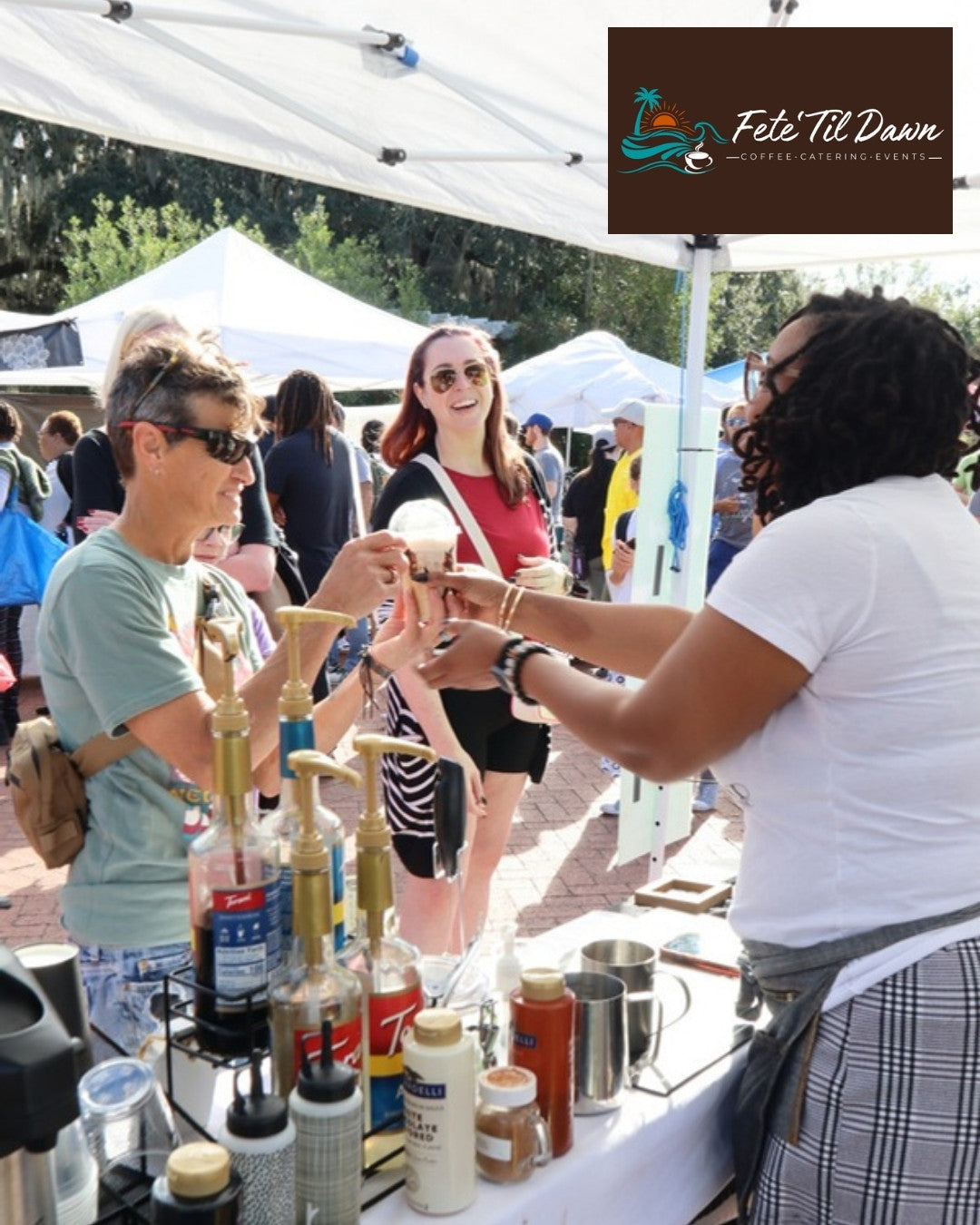 Customers gathering at the Fete 'Til Dawn pop-up coffee bar in New Orleans